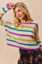 SO ME Mardi Gras Color Stripe Lightweight Sweater Top