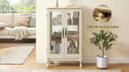 2 Doors Curio Cabinet with Tempered Glass Doors, Curio Cabinets with Mirrored Back Panel and Adjustable Shelves, Lighted Display Cabinet for Home, Office Light Bulb Included White