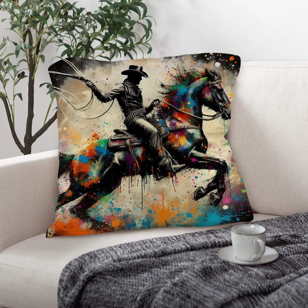 Painted Cowboy Throw Pillo Case Made in America Baha Ranch Western Wear