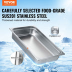 6 Pack Hotel Pans, Full Size Anti-Jam Steam Pan, 0.8mm Thick Stainless Steel Restaurant Steam Table Pan, 4-Inch Deep Commercial Table Pan, Catering Storage Food Pan, for Industrial & Scientific