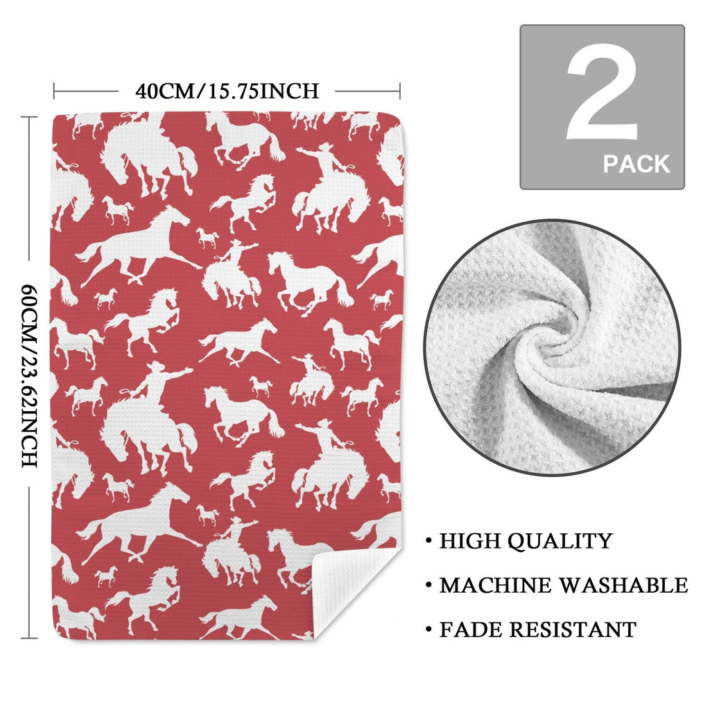 Red Rodeo Cowboy Set of 2 Dish Towels Made in America Baha Ranch Western Wear