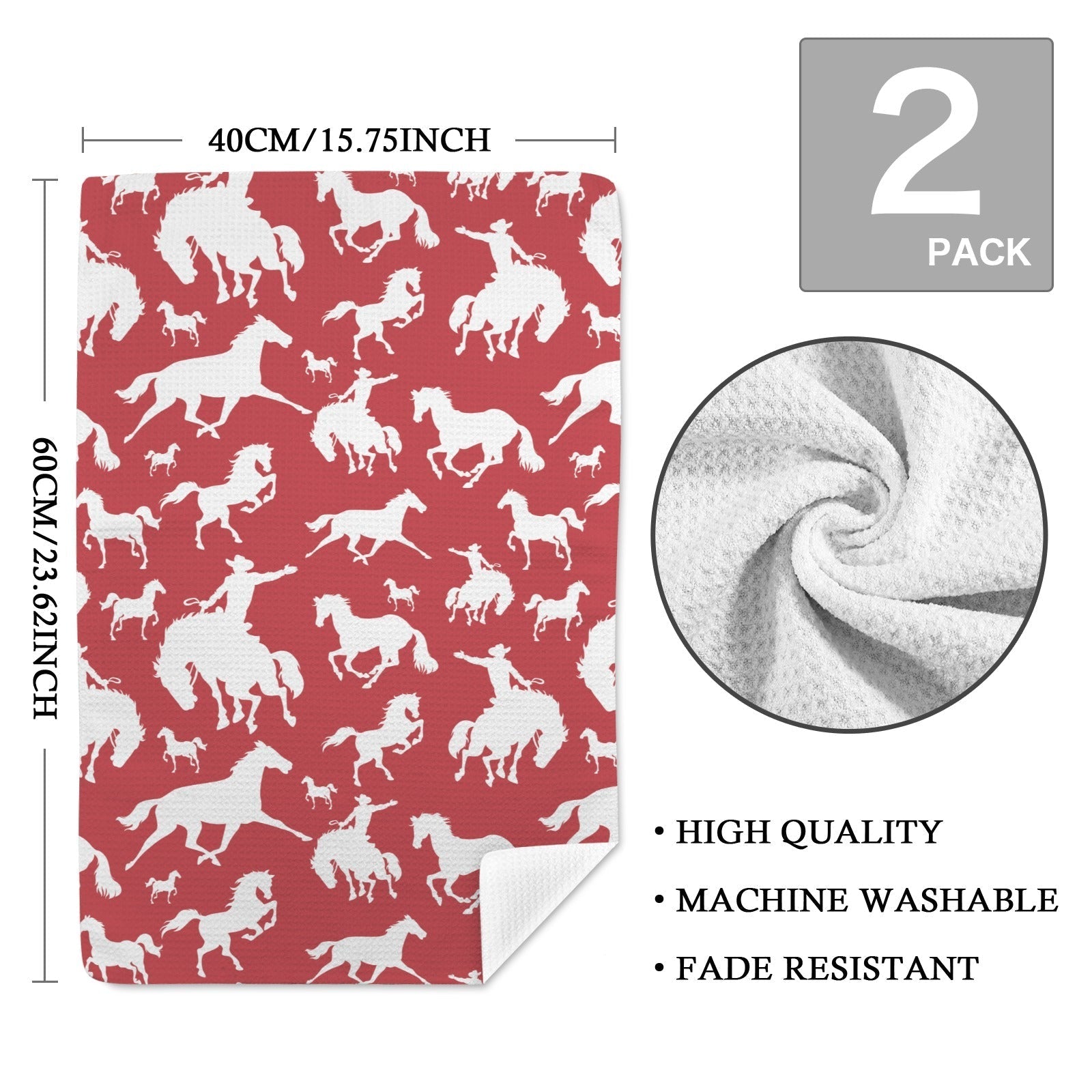 Red Rodeo Cowboy Set of 2 Dish Towels Made in America Baha Ranch Western Wear