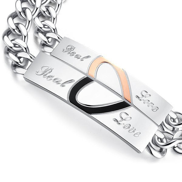 Fashion Love Black Rose Gold Peach Heart Couple Bracelet