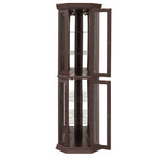 Lighted Corner Curio Cabinet - Glass Display Shelf with Tempered Glass Doors, Adjustable Shelving, and Included Bead Bulb - Ideal Bar Cabinet for Home Decor- DARK CHERRY