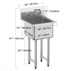 Stainless Steel Prep & Utility Sink, 1 Compartment Free Standing Small Sink Include Faucet & legs, 18'x41' Commercial Single Bowl Sinks for Garage, Restaurant, Kitchen, Laundry