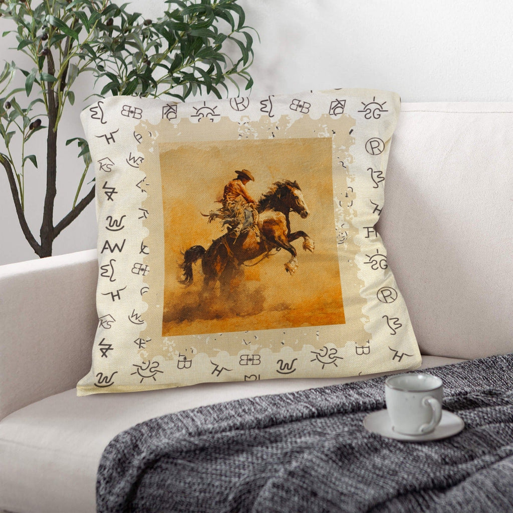Baha Ranch Vintage Rodeo Stamp Throw Pillow Made in America Baha Ranch Western Wear