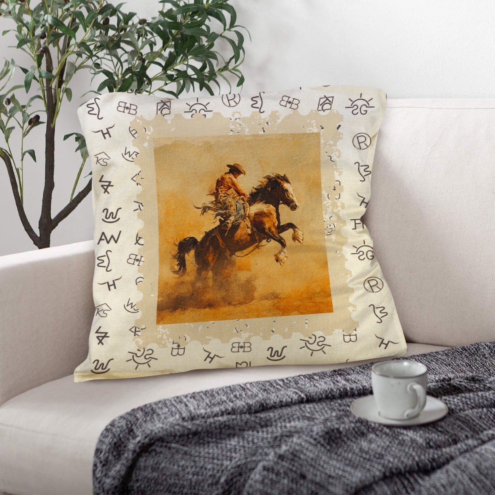 Baha Ranch Vintage Rodeo Stamp Throw Pillow Made in America Baha Ranch Western Wear