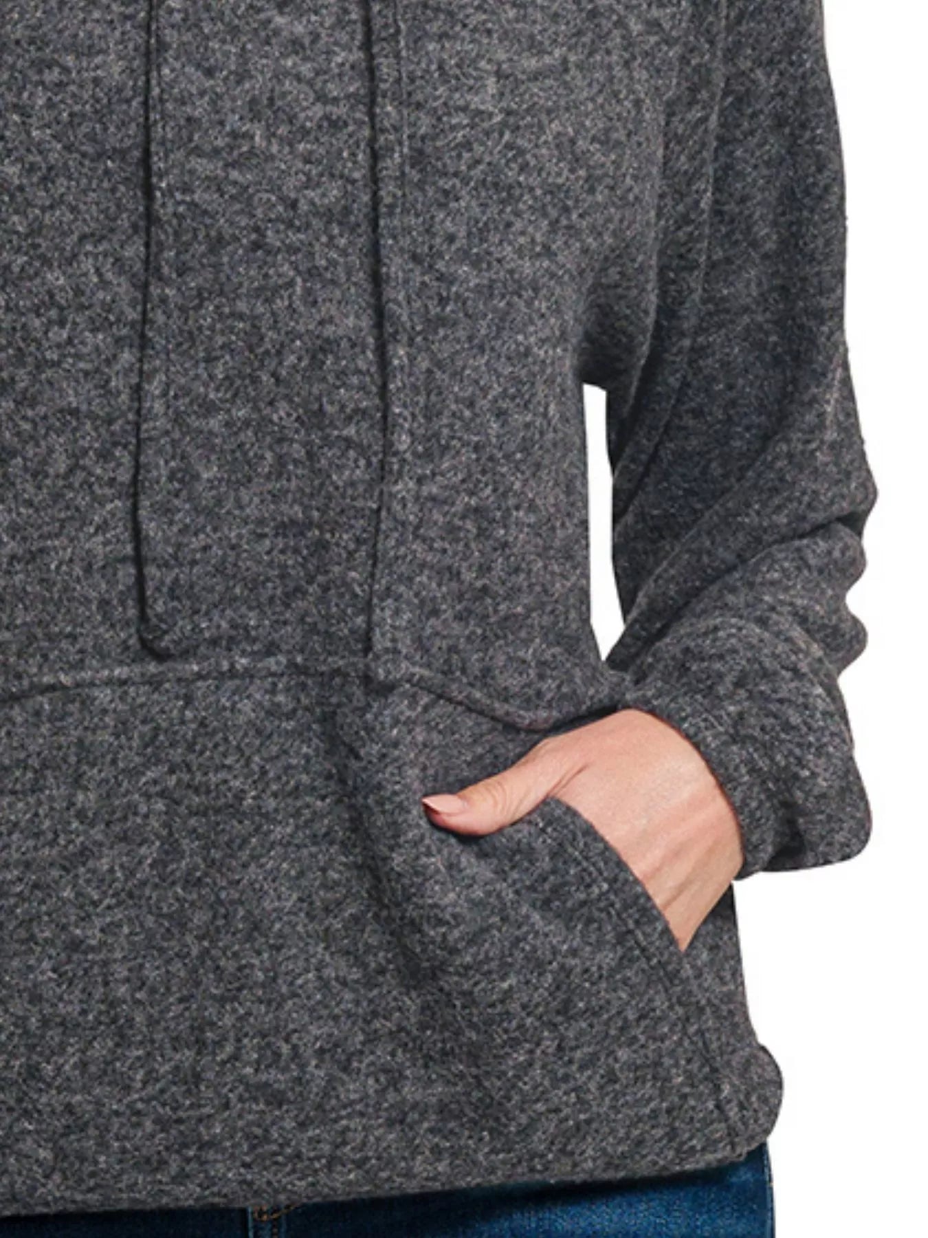 Zenana Brushed Hacci Melange Hooded Sweater