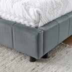 Velvet Grey Full Size Upholstered Tufted Bed Frame with Backrest and Armrests, 80.5''*59''*30.5''
