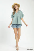 Umgee Lace Inset Puff Sleeve Boho Blouse
