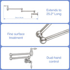 Pot Filler,Wall Mount Commercial Pot Filler Faucet,Brass Material Kitchen Folding Faucet,Coffee Machine Faucet with Stretchable Double Joint Swing Arms,Style A,Brushed Nickel
