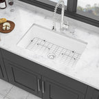 White Fireclay Rectangular Deep Single Bowl Sink 32x19x10 Inch Undermount Top Mount Porcelain Kitchen Sink