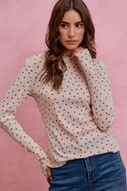 SO ME Ditsy Heart All Over Slub Rib Knit Valentine Top
