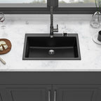 Quartz Kitchen Sink - 33' x 22' Black Granite Composite Drop-In Sink with Durable Construction