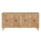Carved Flower Door Large Storage Cabinet With Metal Handle Suitable For Living Room, Kitchen, Entryway(NATURAL WOOD)