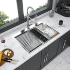 Brushed Nickel Stainless Steel Drop-in Kitchen Sink with Ledge Workstation, 33x22 Inch, 16 Gauge