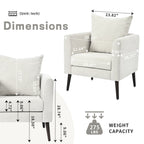 Modern Chenille Accent Chair, Upholstered Armchair for Living Room, Mid Century Fabric Lounge Chair w/Pillow, Comfortable Reading Chair with Wood Legs for Living Room, Bedroom, Reception Room (Beige)