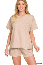 Zenana French Terry Acid Washed Relaxed Top & Short Set