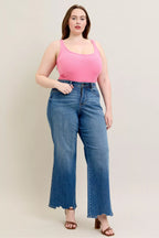 Judy Blue Full Size High Waist Tummy Control Chew Hem Destroyed Wide Jeans Plus Size