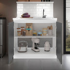 Salento Freestanding Sink, Double Door Cabinet, White / Smokey Oak