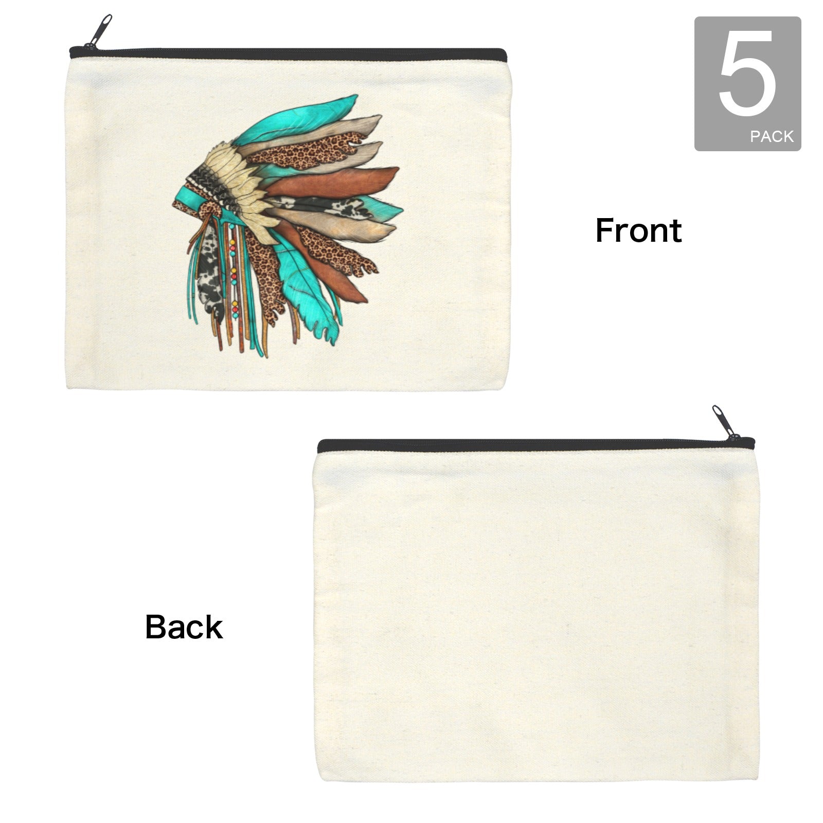 Baha Ranch Native Headdress Cosmetic Bag Pouch Pack of 5 Made in America Baha Ranch Western Wear