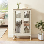 2 Doors Curio Cabinet with Tempered Glass Doors, Curio Cabinets with Mirrored Back Panel and Adjustable Shelves, Lighted Display Cabinet for Home, Office Light Bulb Included White