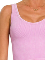 Zenana 2 Way Neckline Washed Ribbed Seamless Tank Top