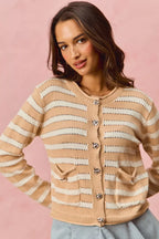 SO ME Stripe Long Sleeves Button Sweater Cardigan