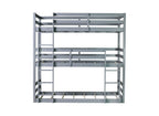 Triple Rubber Wood Bunk Bed with Two Built-in Ladders, Guardrails, Twin over Twin over Twin, Detachable Triple Twin Bunk Bed,Grey