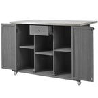 Outdoor Kitchen Island Fir Wood Kitchen Island with Stainless Steel Top, Ample Storage, Towel and Spice Racks, Bottle Opener, Grey