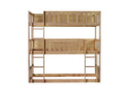 Twin Size Triple Rubber Wood Bunk Bed, with Ladders, Guardrails Detachable Bunk Bed, Twin over Twin over Twin,Natural