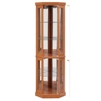 Corner Glass Cabinet Lighted Curio Cabinet Corner Display Case for Living Room, Curio Cabinet, Antique collection, Wine,Bar Glass Storage Light Included, Dark oak