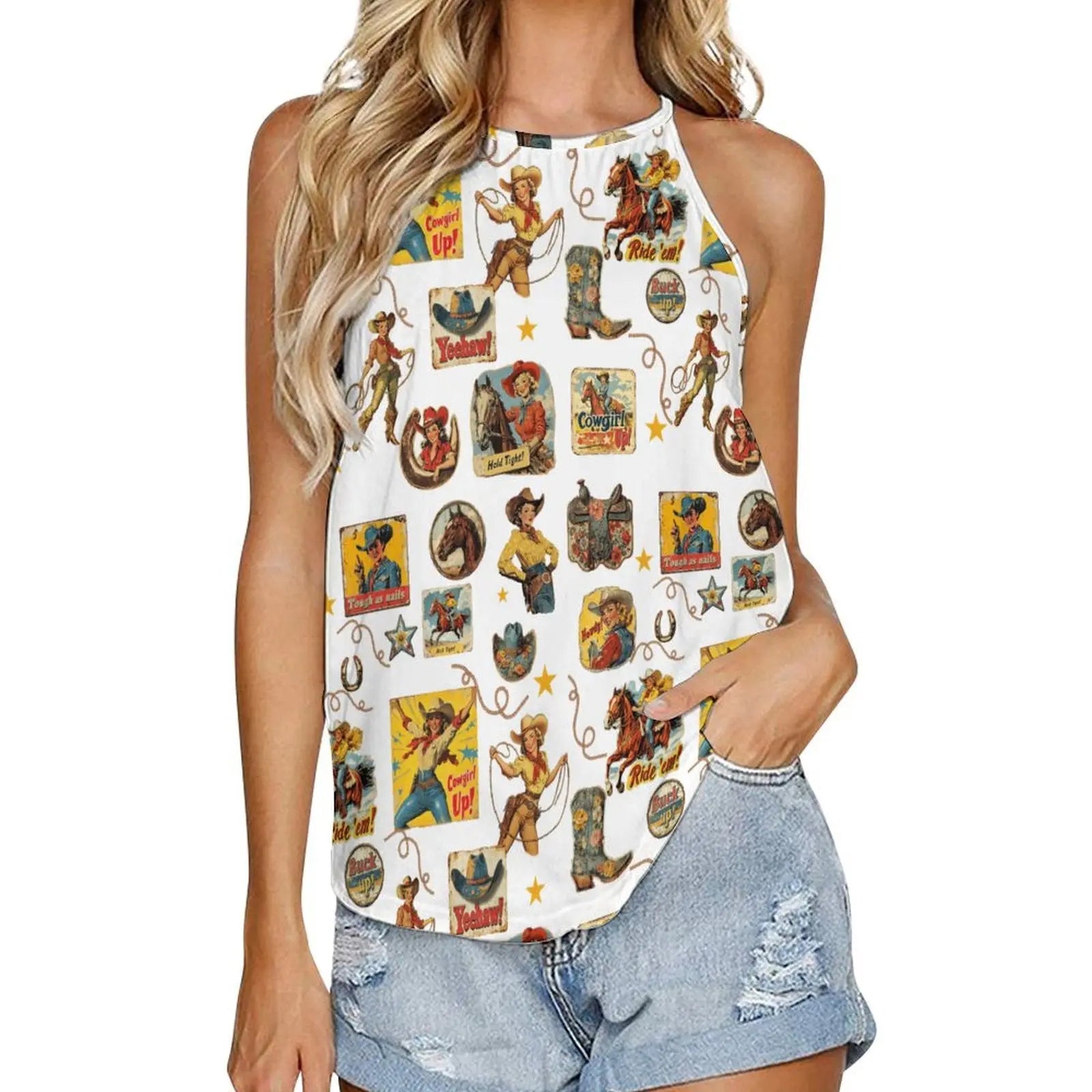 Baha Ranch Vintage Cowgirl Collage Western Tank Top Baha Ranch Western Wear