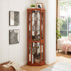 Corner Glass Cabinet Lighted Curio Cabinet Corner Display Case for Living Room, Curio Cabinet, Antique collection, Wine,Bar Glass Storage Light Included, Dark oak