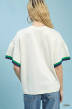 Umgee Contrast Trim Bell Sleeve Top