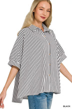 Zenana Oversized Stripe Button Down Shirt