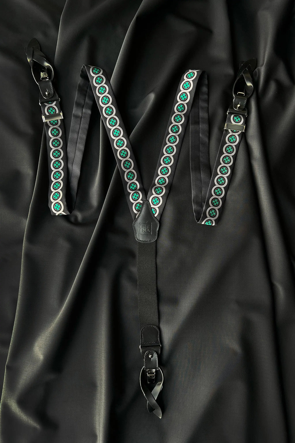 Sicily Meadow Green Floral Patterned Silk Suspenders ETNA