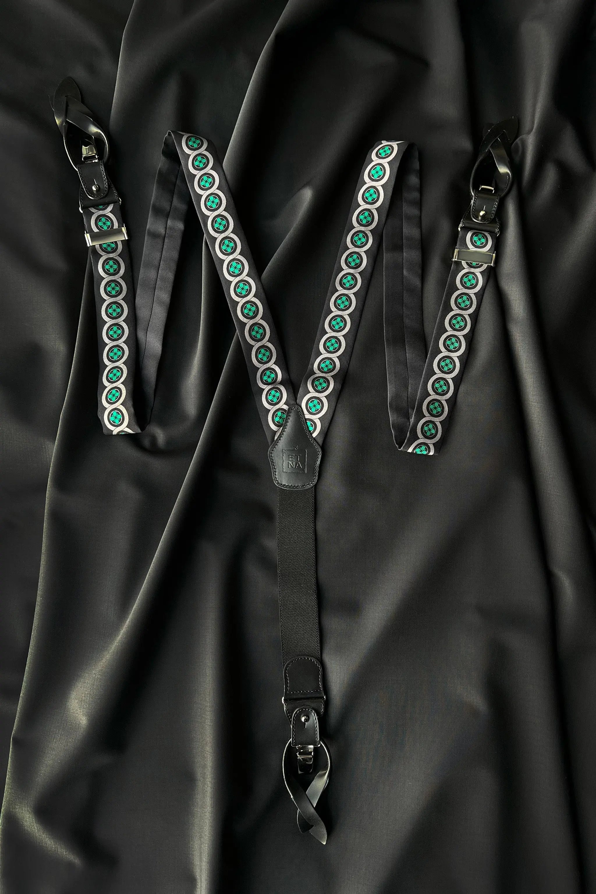 Sicily Meadow Green Floral Patterned Silk Suspenders ETNA