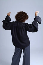 Protagonista Tencel Bow-Tie Black Blouse With Voluminous Airy Sleeves ETNA