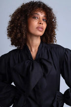 Protagonista Tencel Bow-Tie Black Blouse With Voluminous Airy Sleeves ETNA