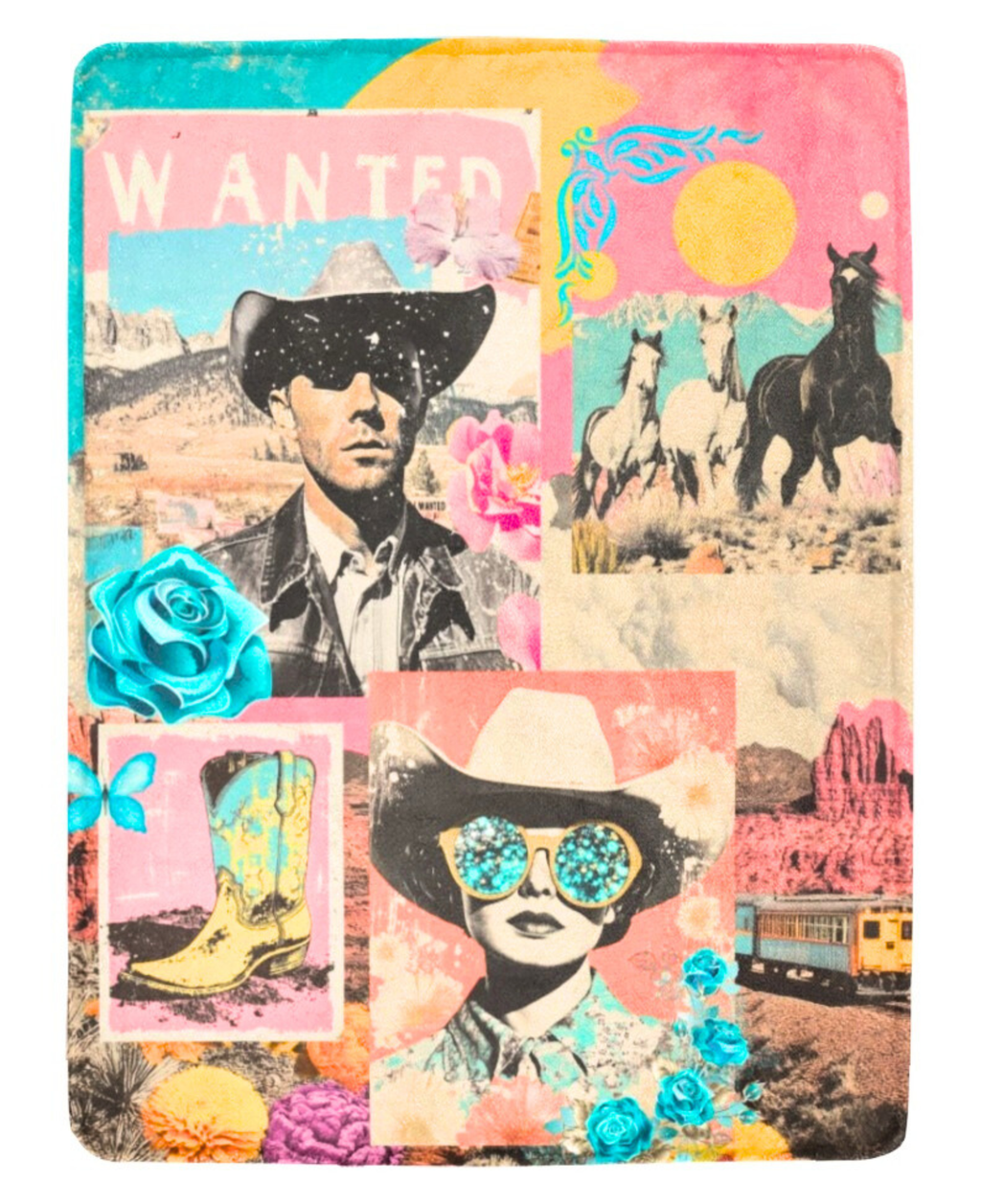 Pop Western Collage Throw Blanket Ultra-Soft Micro Fleece Blanket 60" x 80" Made in America Baha Ranch Western Wear