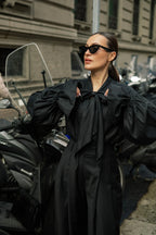Protagonista Tencel Bow-Tie Black Blouse With Voluminous Airy Sleeves ETNA