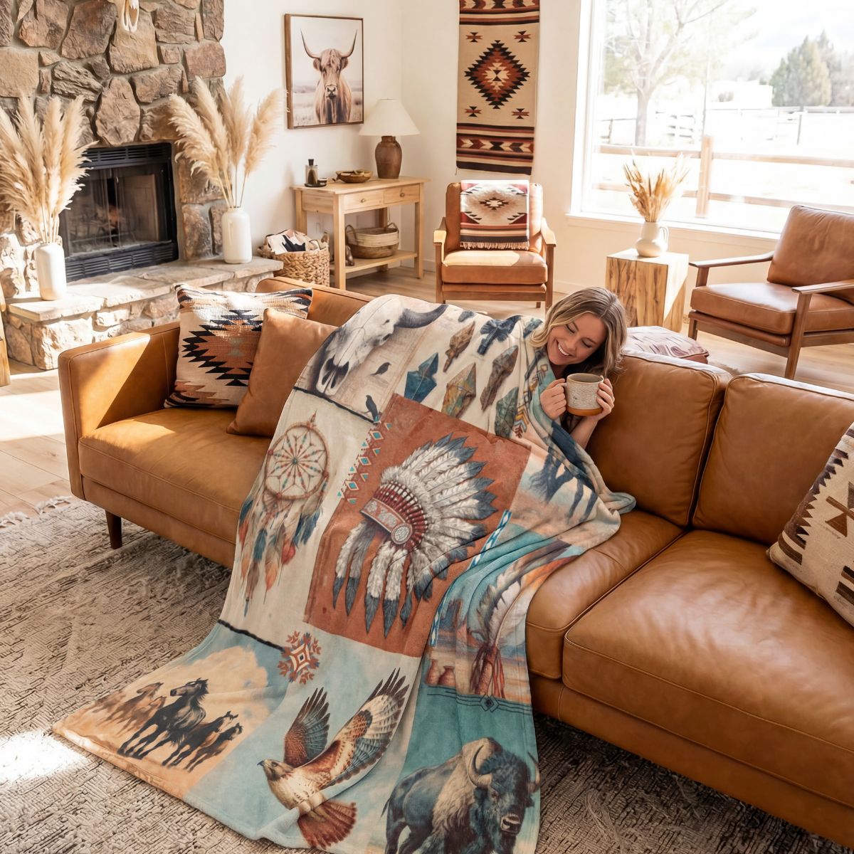 Baha Ranch Bohemian Dreams Minky Soft Throw Blanket 60" X 80" Made in America Baha Ranch Western Wear