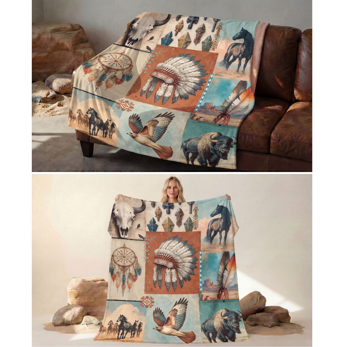 Baha Ranch Bohemian Dreams Minky Soft Throw Blanket 60" X 80" Made in America Baha Ranch Western Wear