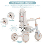 7 in 1 Baby Tricycle, Foldable Toddler Tricycle with Removable and Adjustable Parent Handle, Toddler Push Bike with Removable Pedal, Canopy, and Guardrail, Tricycle for 12-72 Months, blue