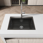 Stainless Steel Kitchen Sink, 27″x19″ Single Bowl, Overmount Handmade Sink in Black, with US Standard Drain and Hook, LS-SSBL01