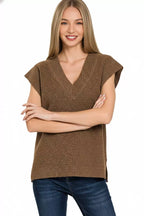 Zenana Ribbed Slit V-Neck Sweater Vest