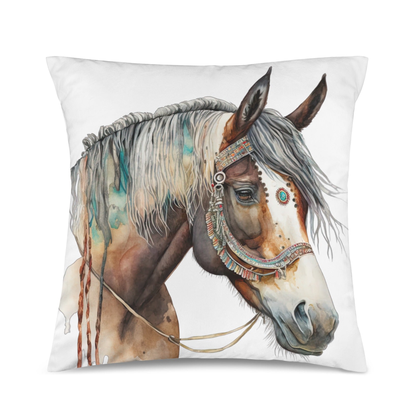 Baha Ranch Fancy Horse on White Velvety Soft Pillow Case Made in America Baha Ranch Western Wear