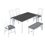 TOPMAX 6-Piece Wood Dining Table Set Kitchen Table Set with Upholstered Bench and 4 Dining Chairs, Farmhouse Style,Gray+White (old sku: SP000003AAK)