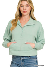 Zenana Scuba Half Zip Pullover With Kangaroo Pockets
